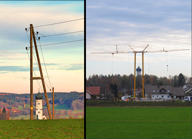 Der Ursberger Kichturm aus besonderen Perspektiven gesehen - das Bild rechts hat mir mein Nachbar dankeswerterweise zukommen lassen.